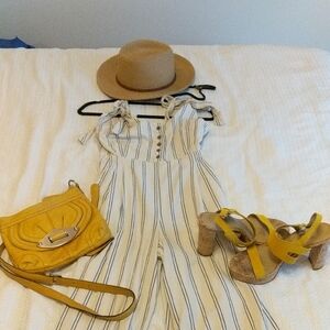 Free People Outfit, Jumpsuit (Sz 2), Leather Purse, Naturalizer Heels